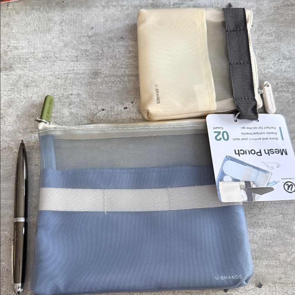 Blue and Cream Mesh Pouch Set